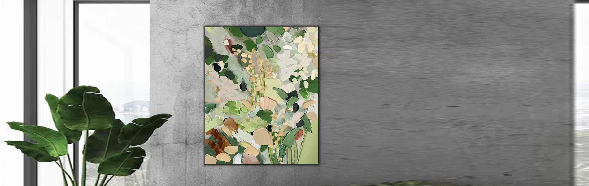 Green Canvas Painting Acrylic Large Green Abstract Wall Art Framed