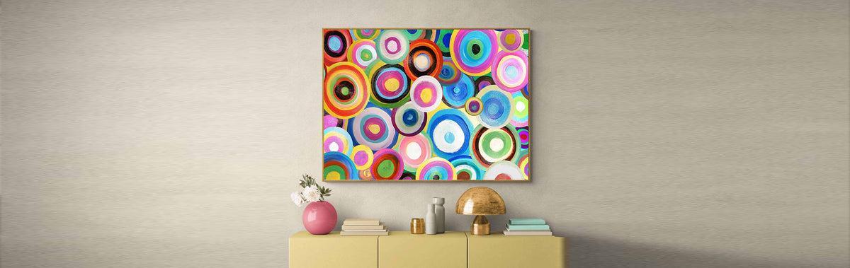 Acrylic Colorful Painting On Canvas Framed Bright Abstract Wall Art For ...