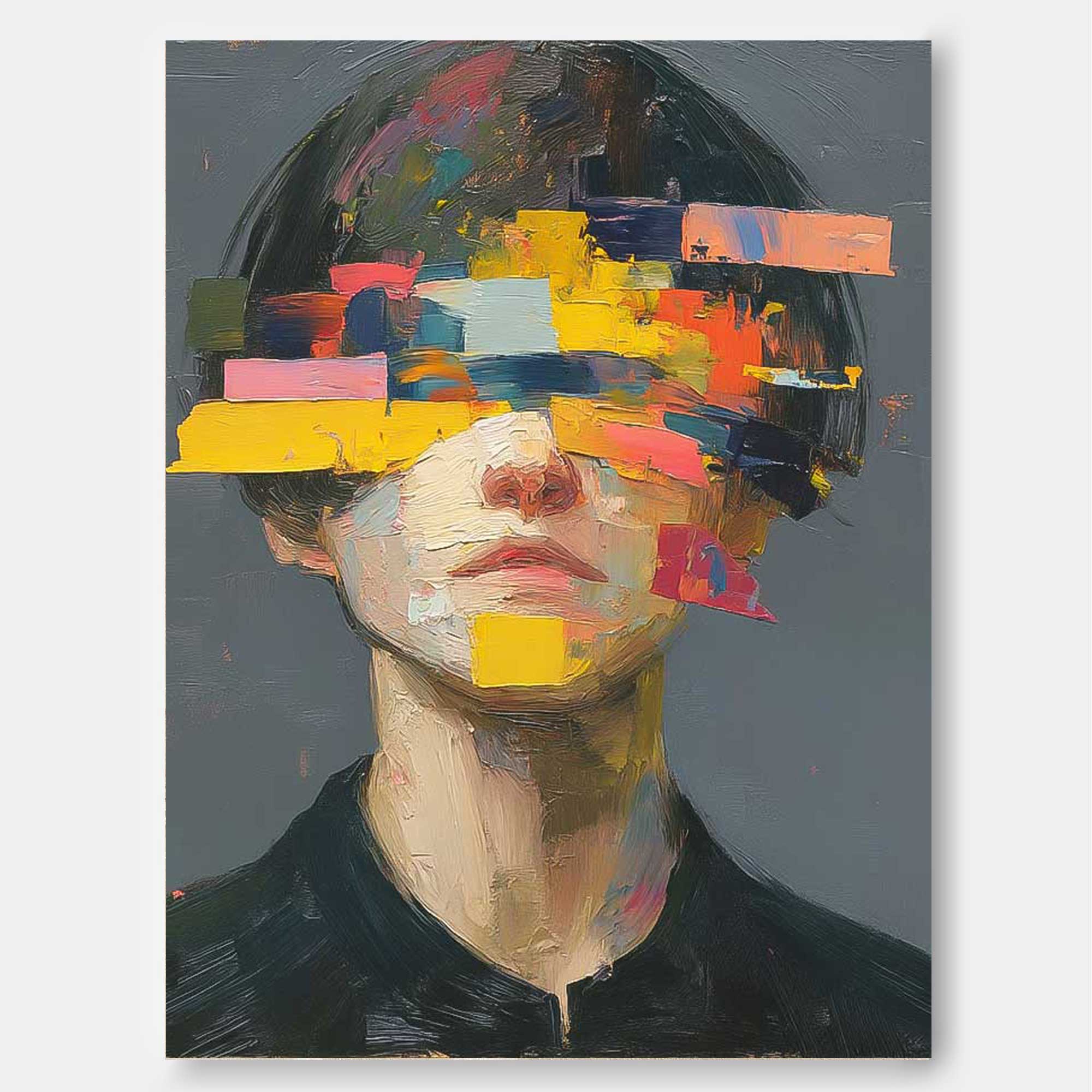 Large Faceless Portrait Painting Abstract Original Boy Painting Man Face Artwork Colorful Facial 3D Painting