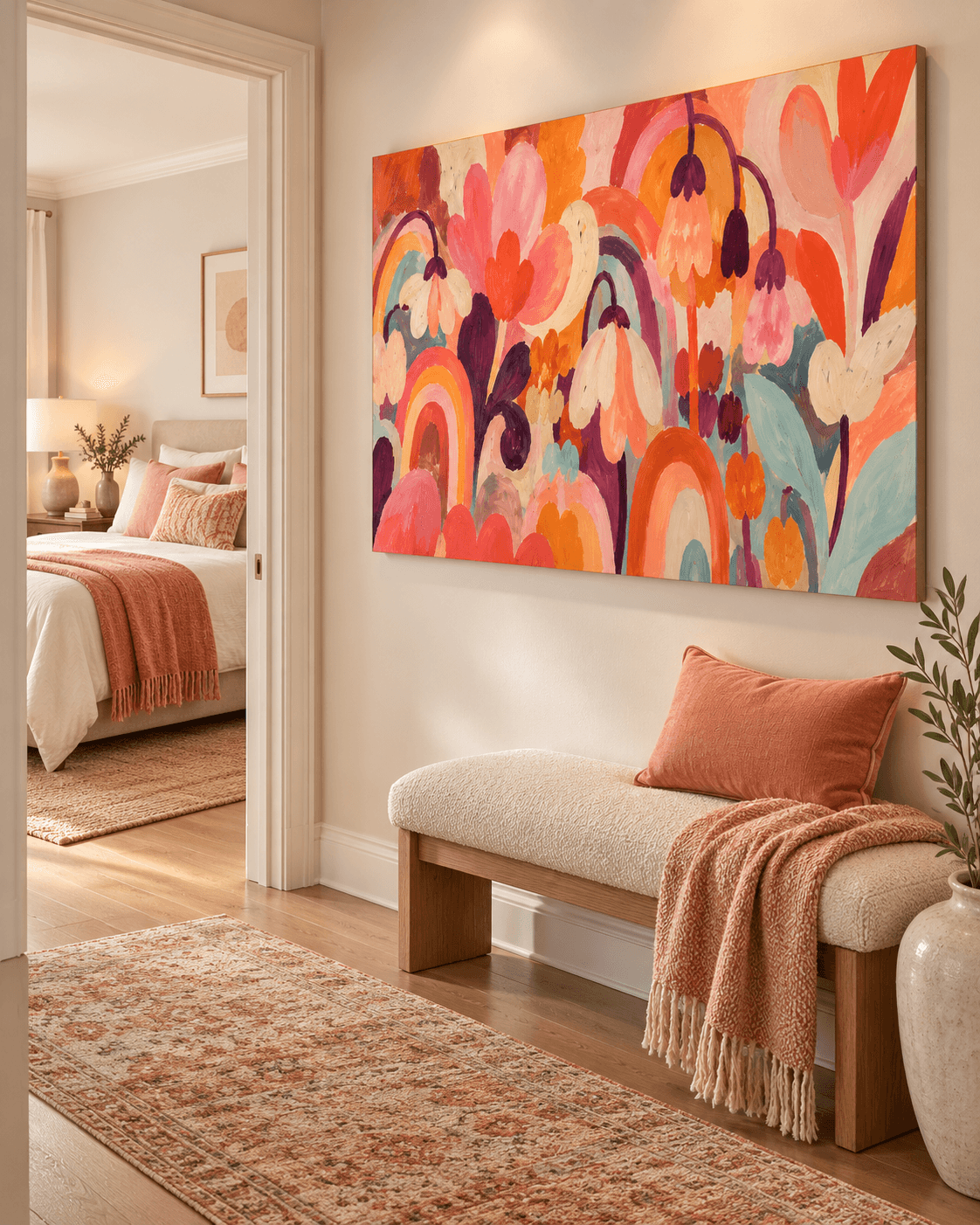 Scandinavian Style Abstract Art Hand-Painted Canvas With Expressive Brushwork