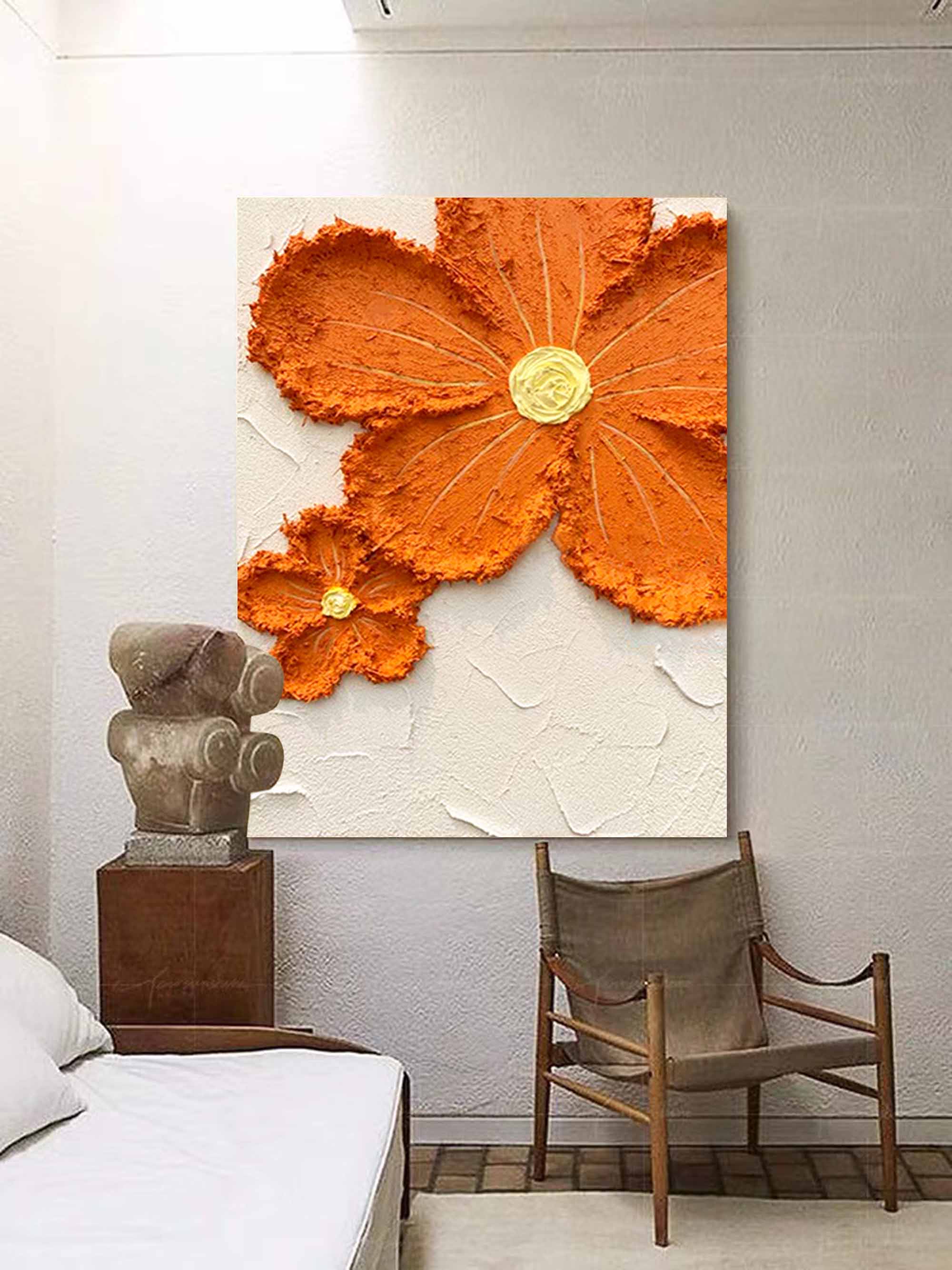 Original Texture Yellow Flowers Acrylic Painting On Canvas Large Yellow Flowers Wall Art Modern Minimalist Oil Painting Living Room Home Decor