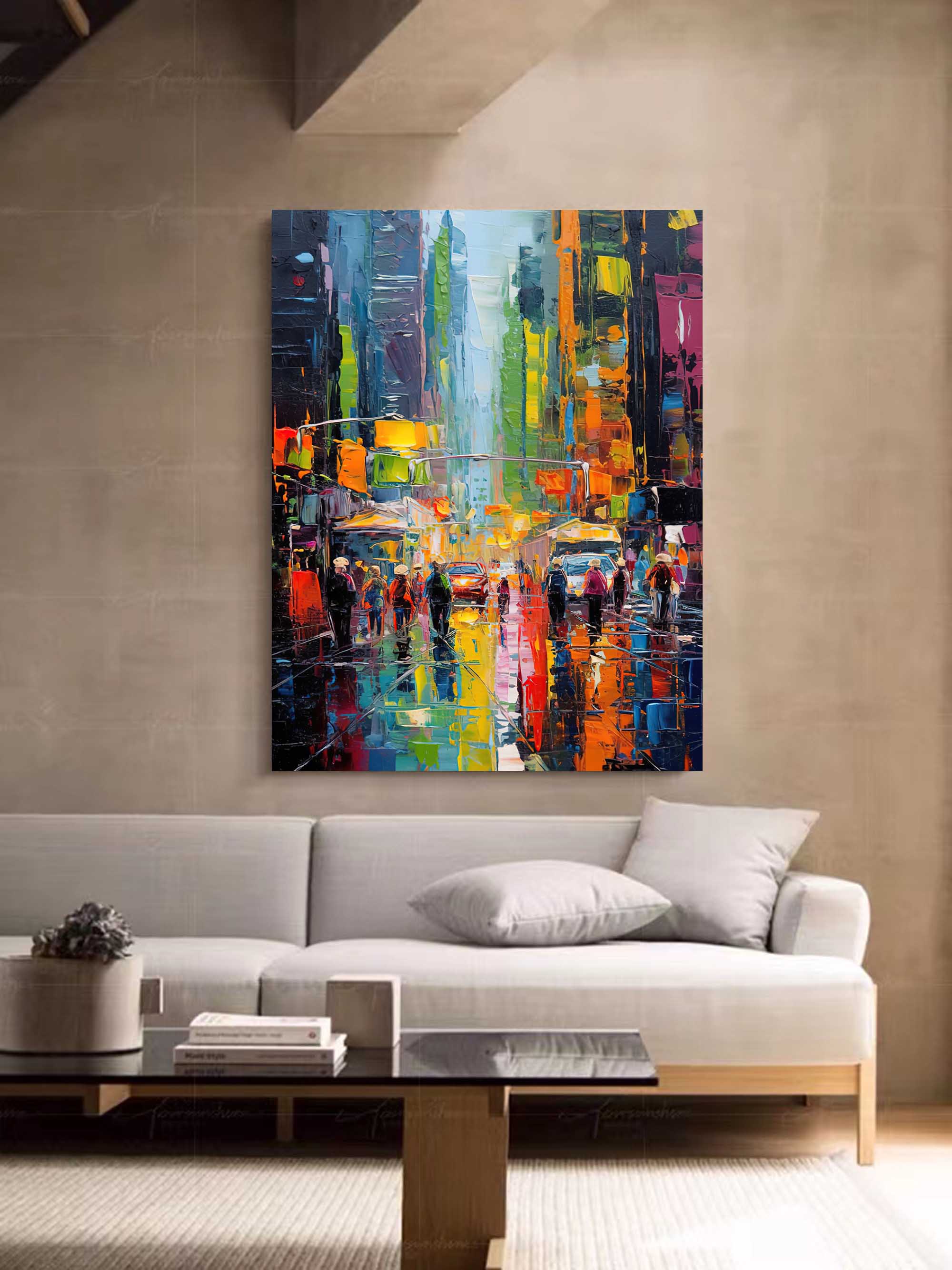 Original Modern Cityscape Oil Painting On Canvas Abstract Urban Scene Art Large Wall Art Home Decor