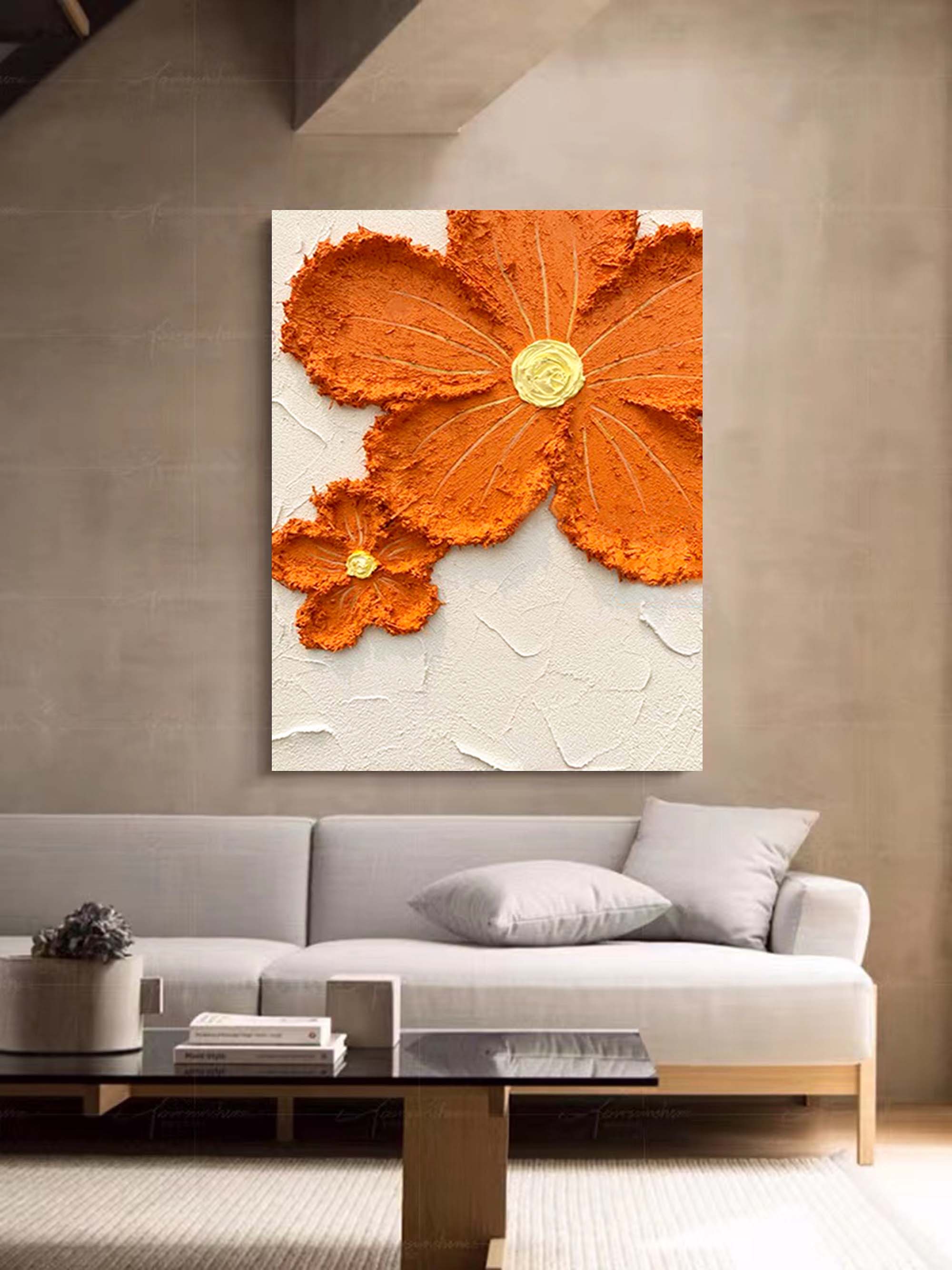 Original Texture Yellow Flowers Acrylic Painting On Canvas Large Yellow Flowers Wall Art Modern Minimalist Oil Painting Living Room Home Decor