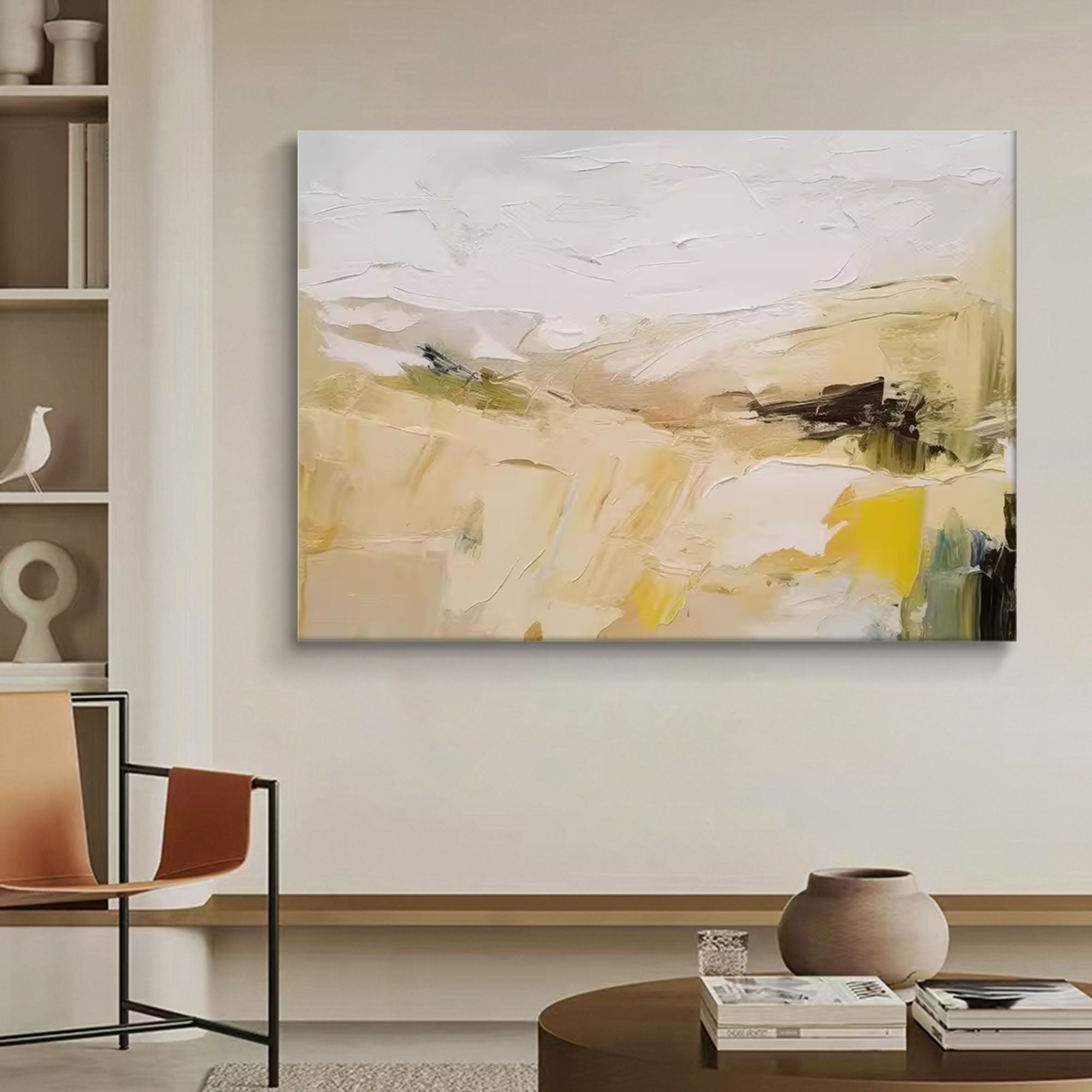 Large Abstract Landscape Oil Painting On Canvas Original Minimalist Yellow Wall Art Modern Nature Art for Living Room