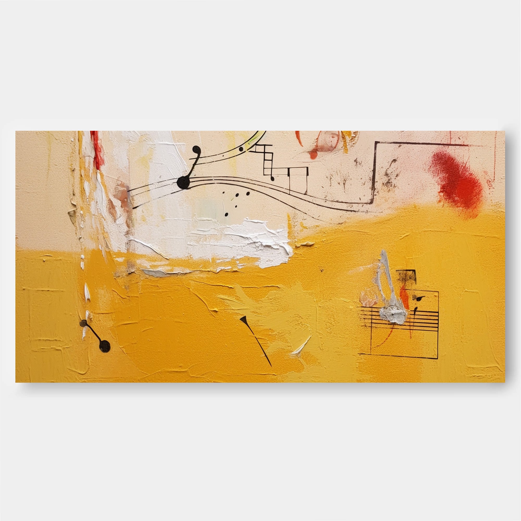 Vibrant Yellow Acrylic Painting Large Modern Abstract Musical Notes Wall Art Original Oil Painting On Canvas for Living Room