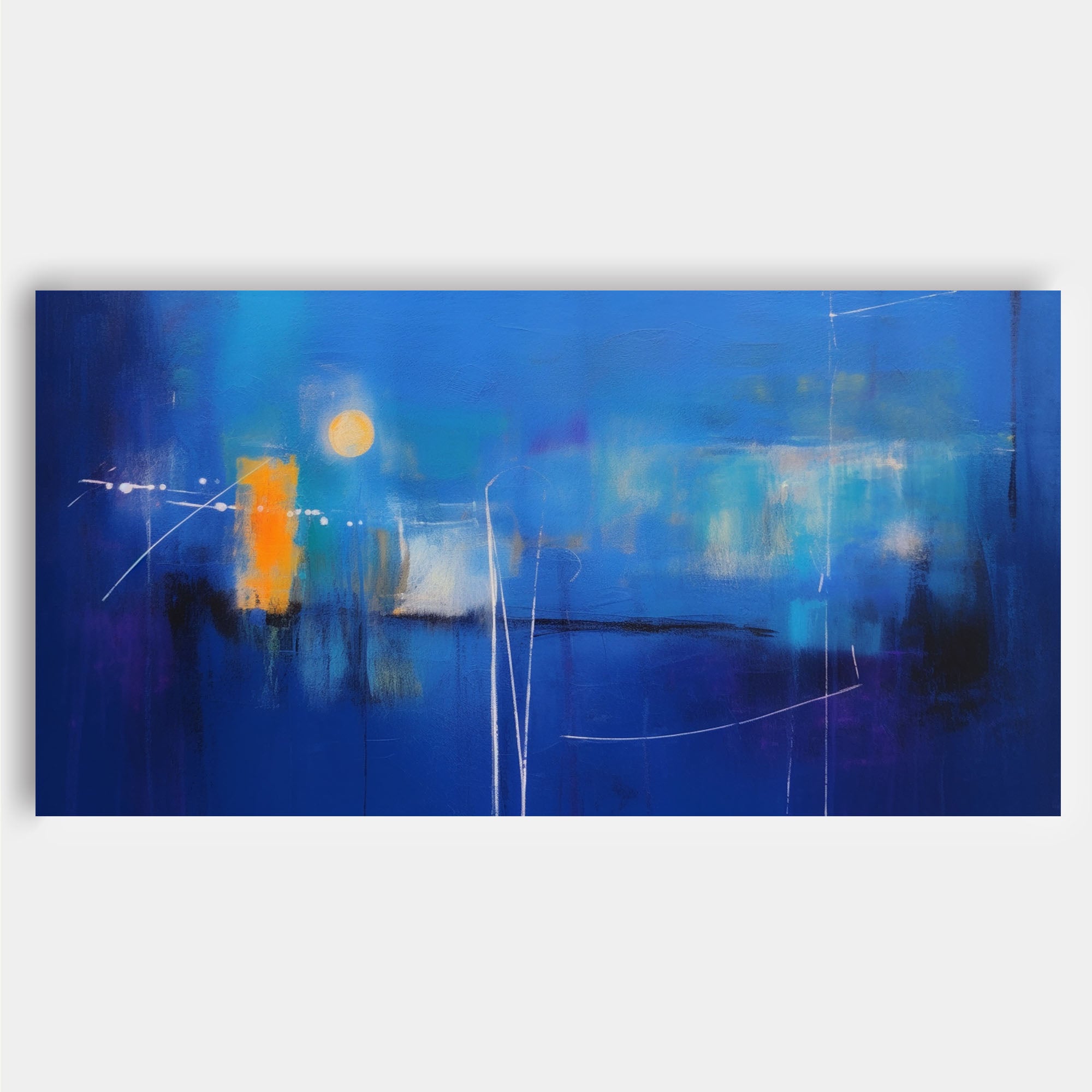 Original Oil Painting On Canvas Large Bright Blue Acrylic Painting Modern Abstract Living Room Wall Art