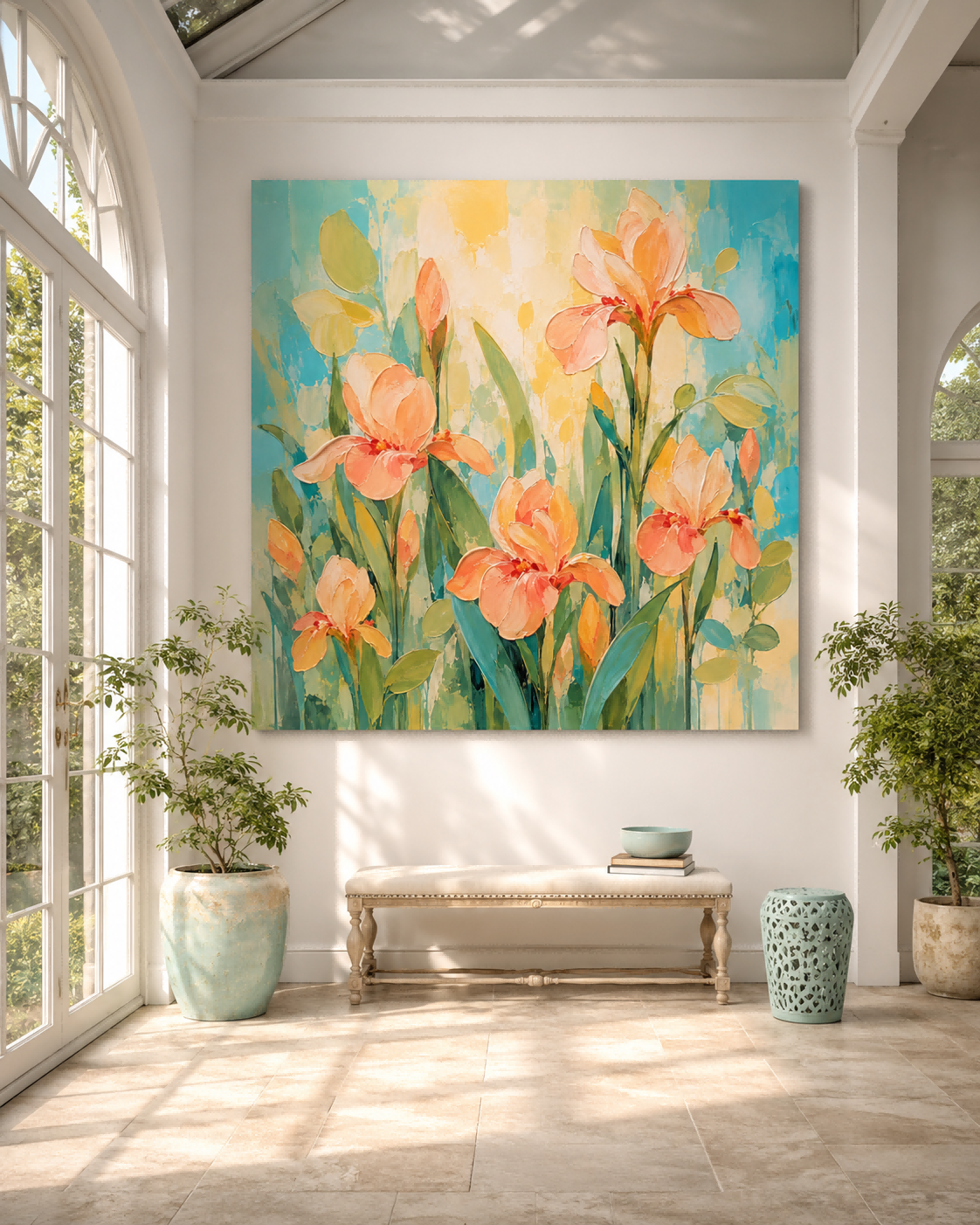 Impasto Abstract Flower Painting Bright Colorful Canvas Art Collection