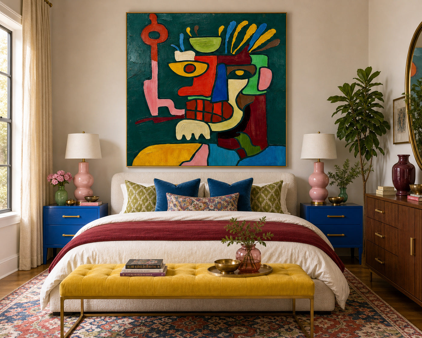 Vibrant Abstract Portrait Painting With Graffiti Elements For Modern Home Decor