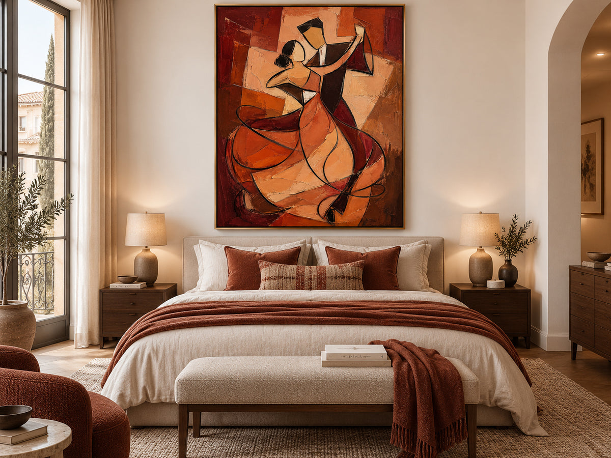 Cubist Style Geometric Abstract Art With Textured Brushwork