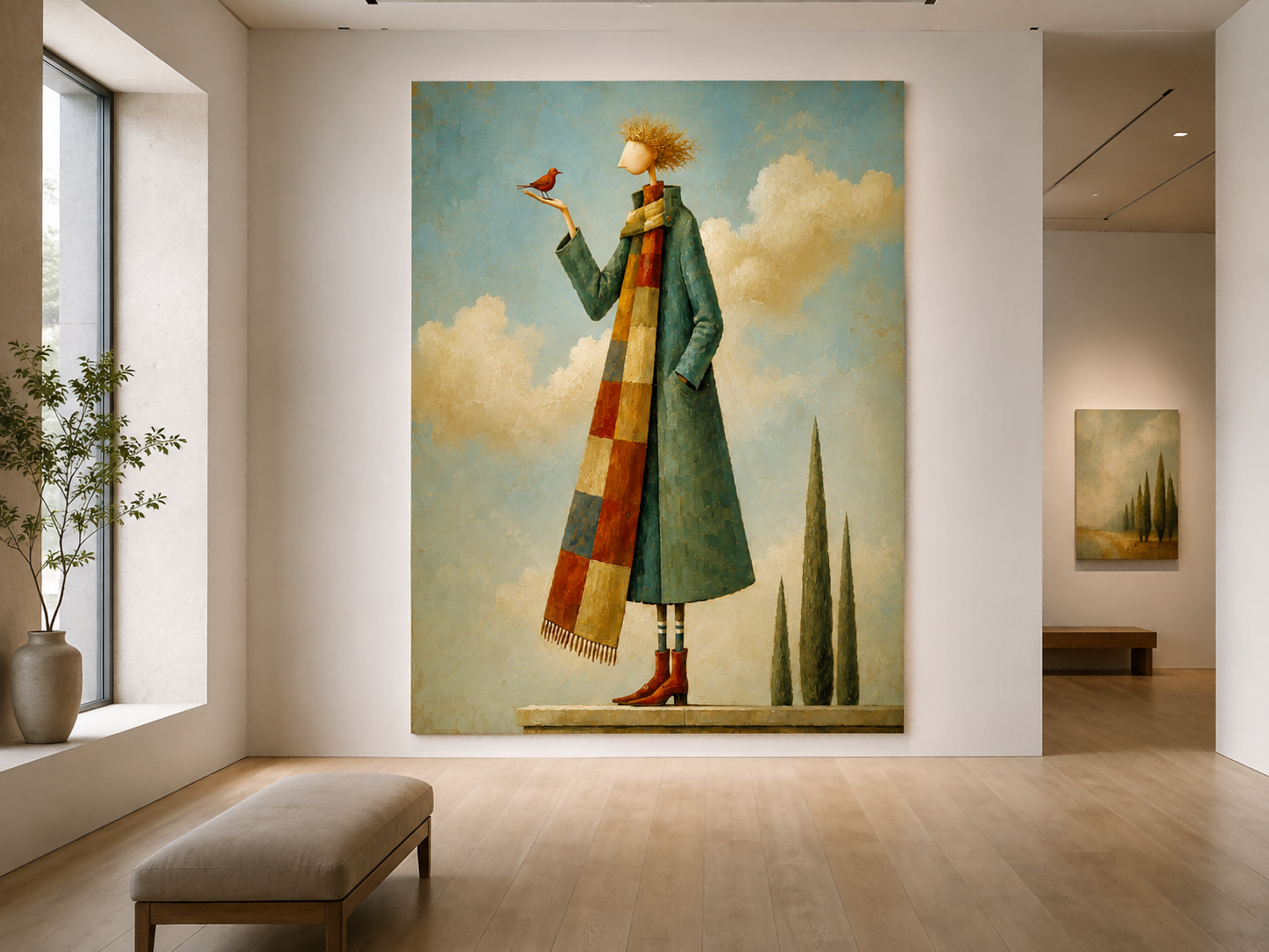 Whimsical Art Deco Painting With Textured Brushwork And Dreamy Sky Atmosphere