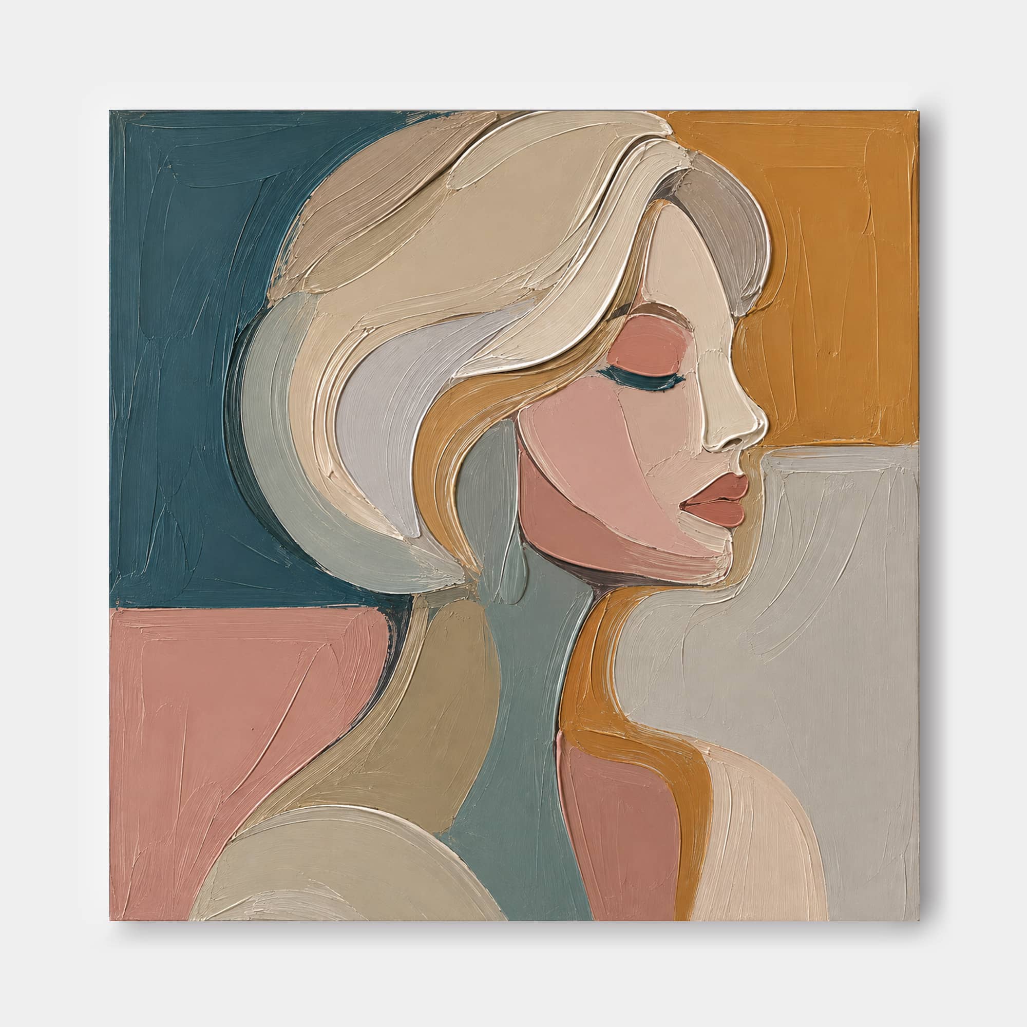 Modern Abstract Female Silhouette Canvas Art With Harmonious Color Blocking For Contemporary Lounge And Bedroom Walls