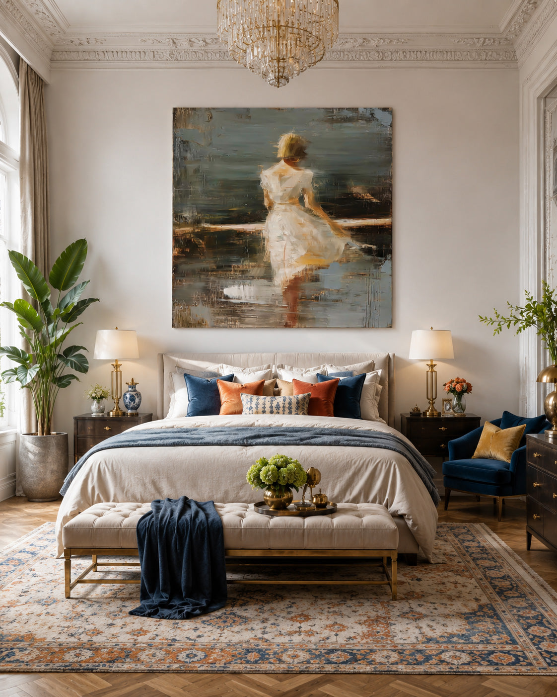 Vintage Abstract Figure Painting With Expressive Texture For Modern Living Room Decor