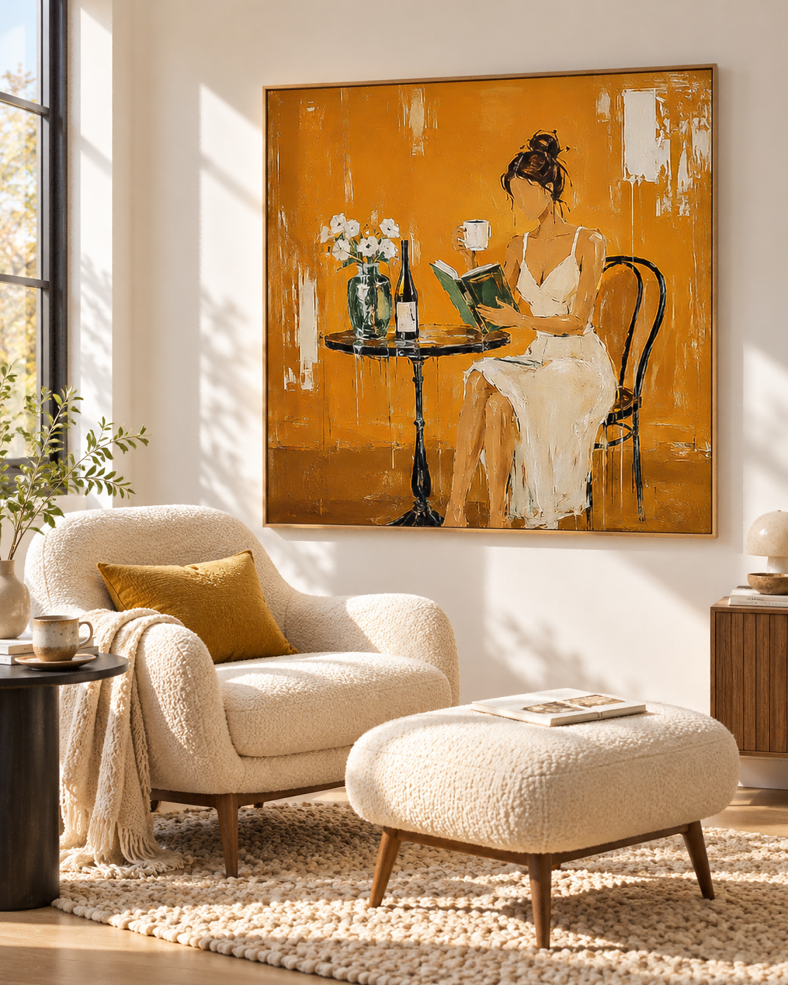 Textured Abstract Expressionist Oil Painting Minimalist Figure In Golden Light