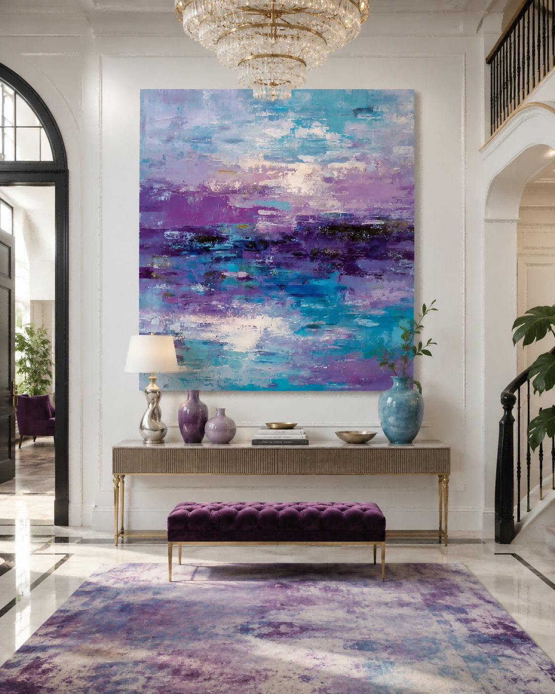 Handmade Textured Oil Painting Abstract Art With Bold Colors And Linen Canvas