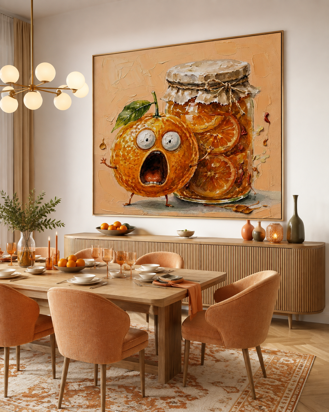 Funny Abstract Painting Of Anthropomorphic Fruit For Playful Home Decor