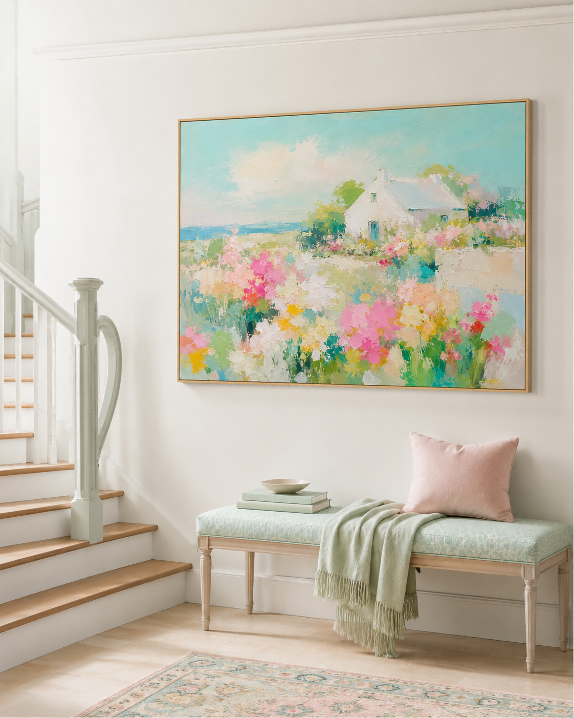 Modern Abstract Impasto Painting Of A Pastoral Seaside Scene