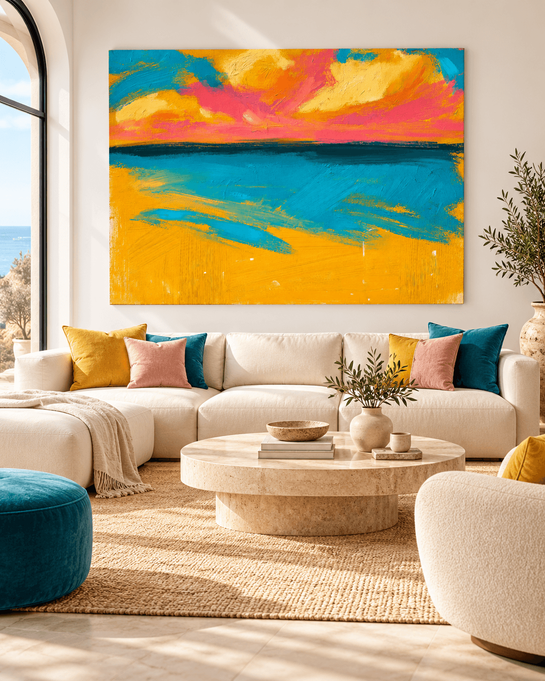 Modern Textured Abstract Art With Bold Orange And Teal Hues