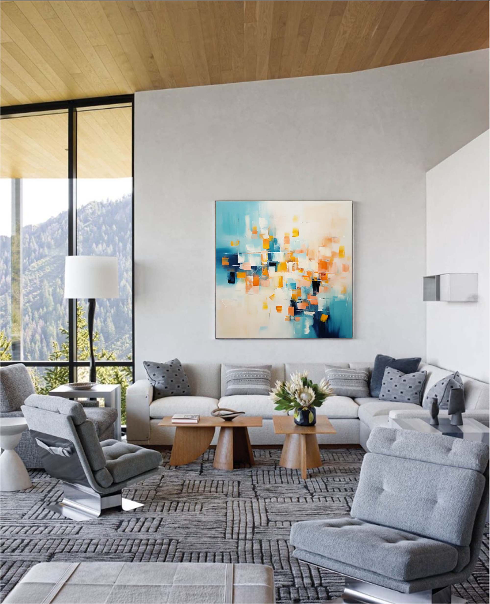 Original Abstract Oil Painting On Canvas Large Blue And Yellow Acrylic Painting Modern Wall Art For Living Room