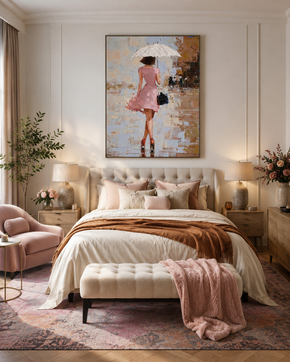 Elegant Woman Silhouette Wall Art Abstract City Background Home Decor