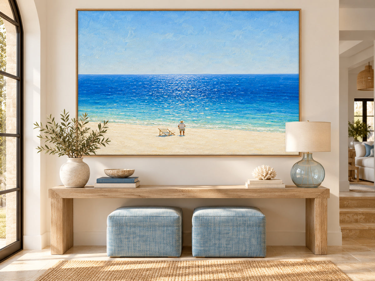 Impressionist Textured Canvas Painting Serene Ocean View In Modern Style