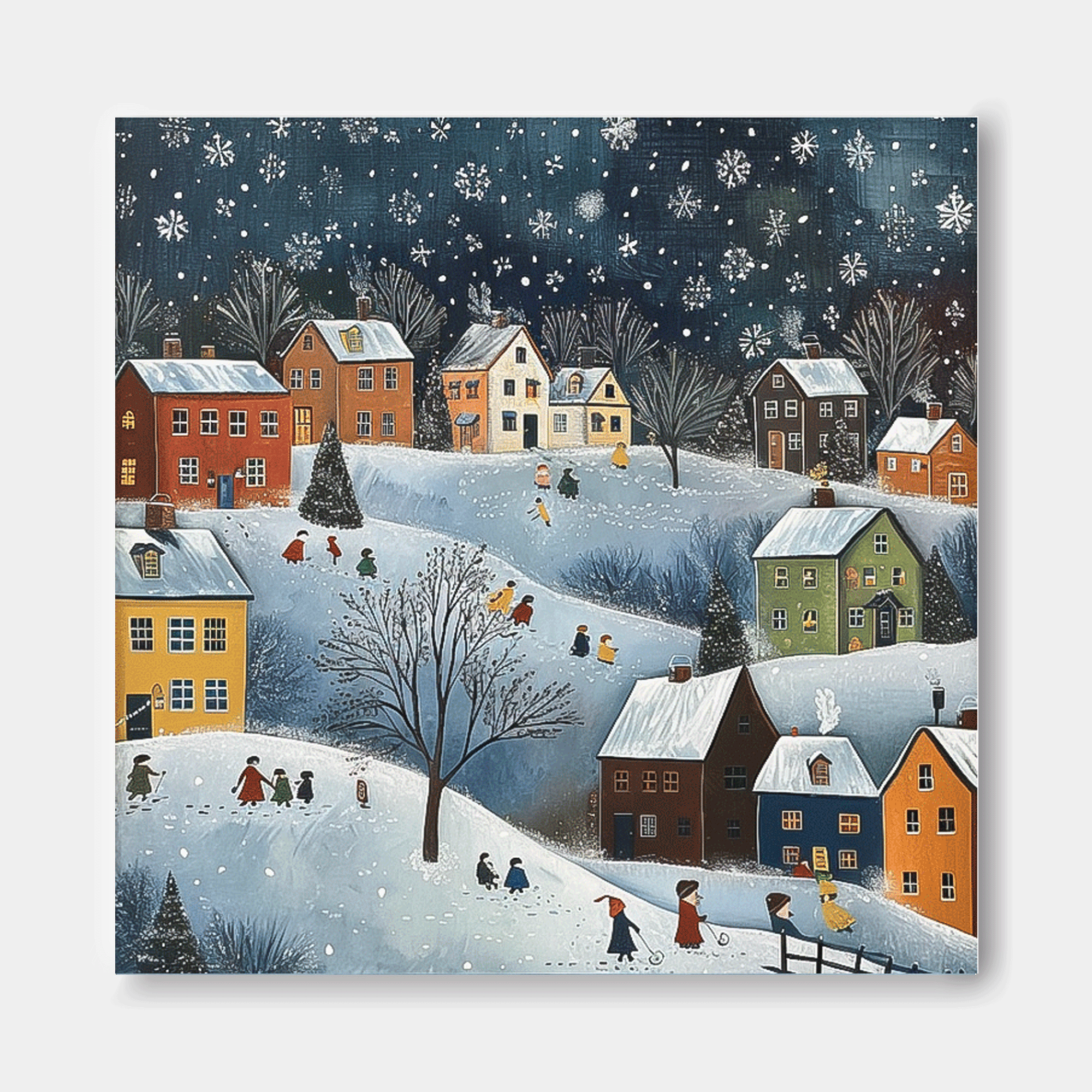 Original Cottage In The Snow Oil Painting Large Winter Wall Art Abstract Landscape Painting Living Room Decor