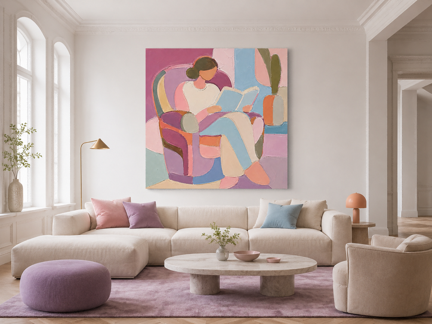 Abstract Colorful People Painting With Bold Blocks For Modern Living Room Decor
