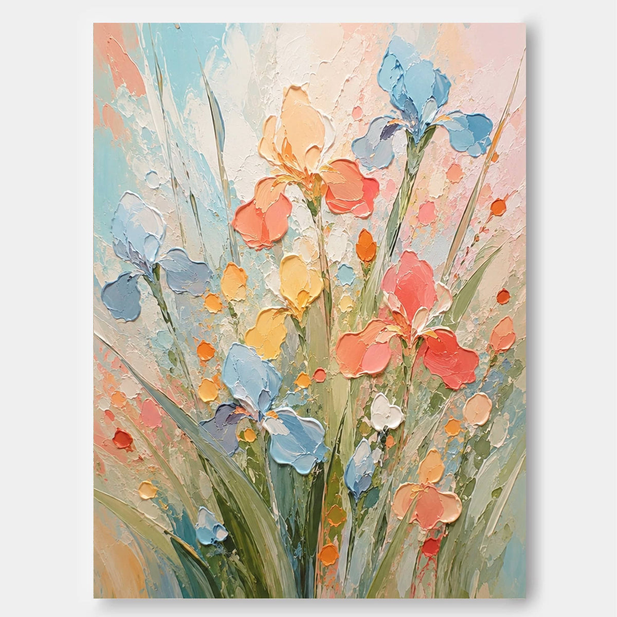 Hand-Painted Abstract Iris Flower Canvas Art With Thick Texture