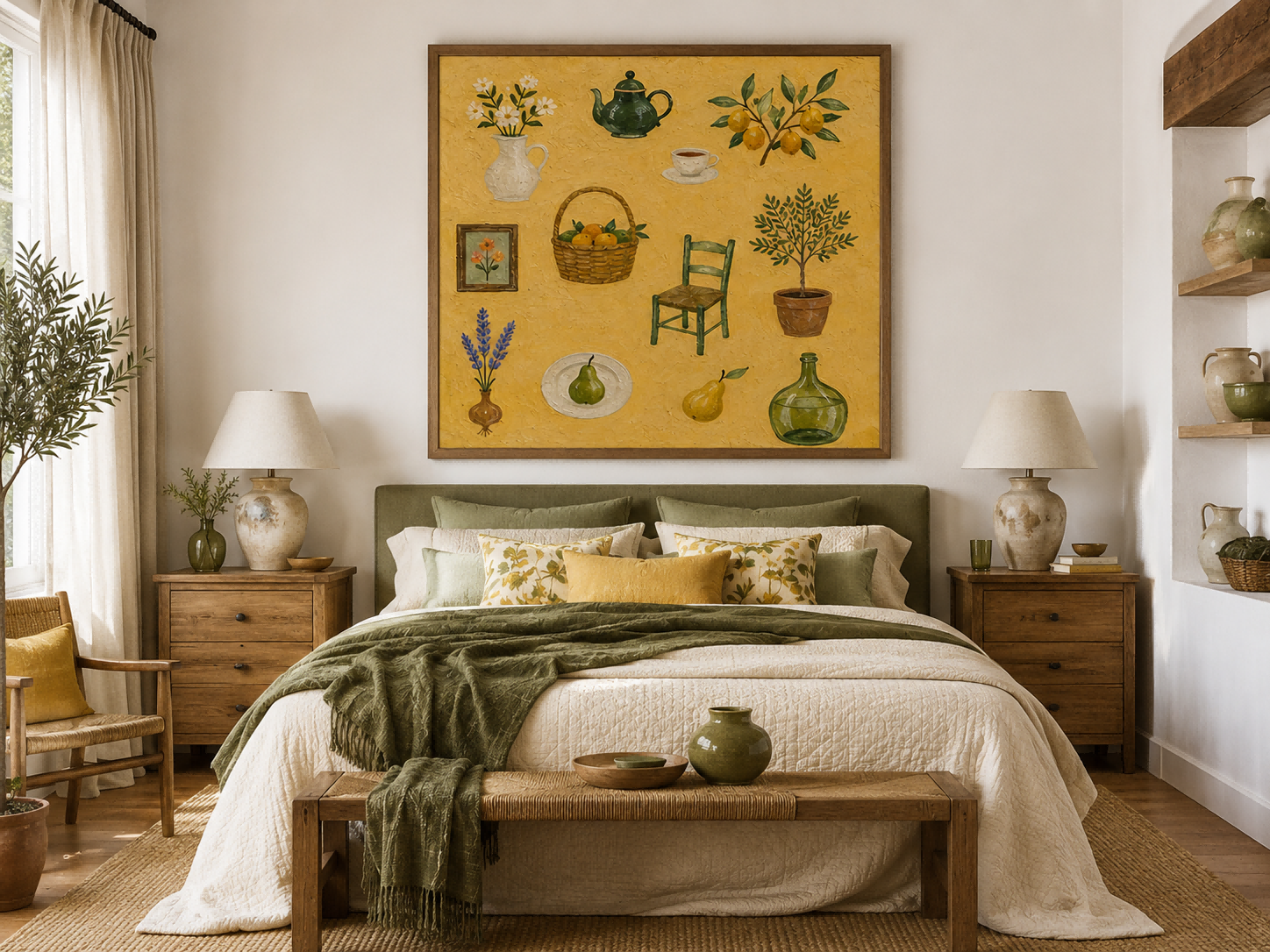 Vintage Pastoral Oil Painting With Lemons And Teapot For Country Kitchen Wall Art Decor