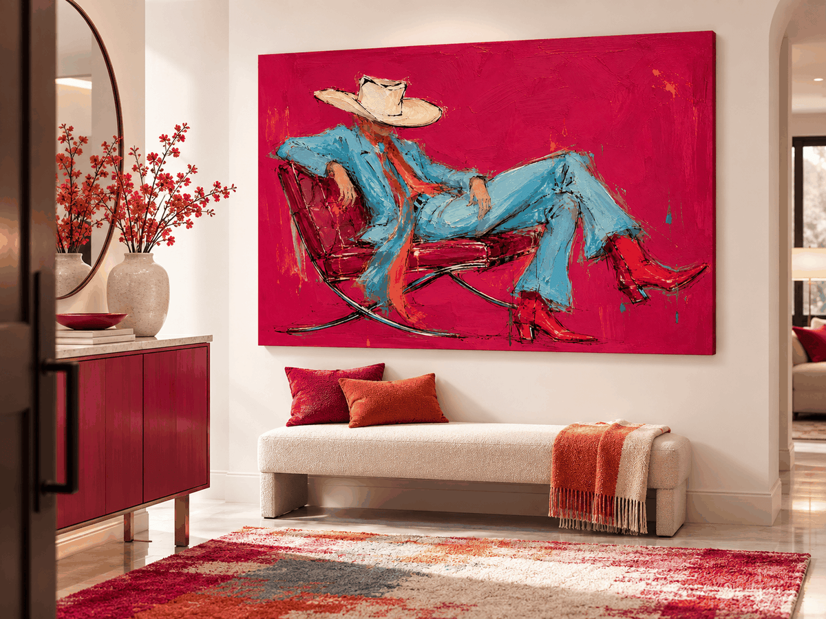 Bold Textured Abstract Figure Painting With Retro Vintage Modern Style