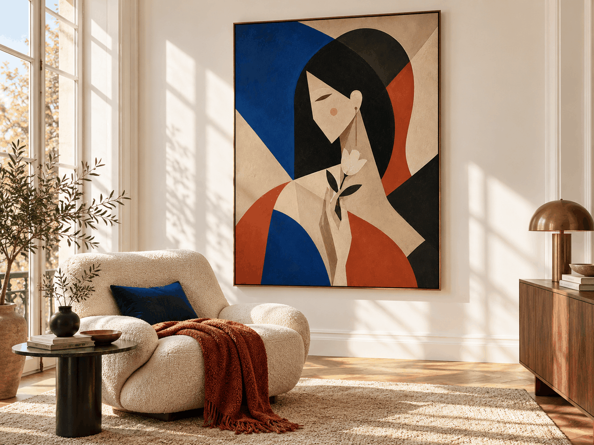 Modern Geometric Romantic Art Print With Royal Blue And Brick Red