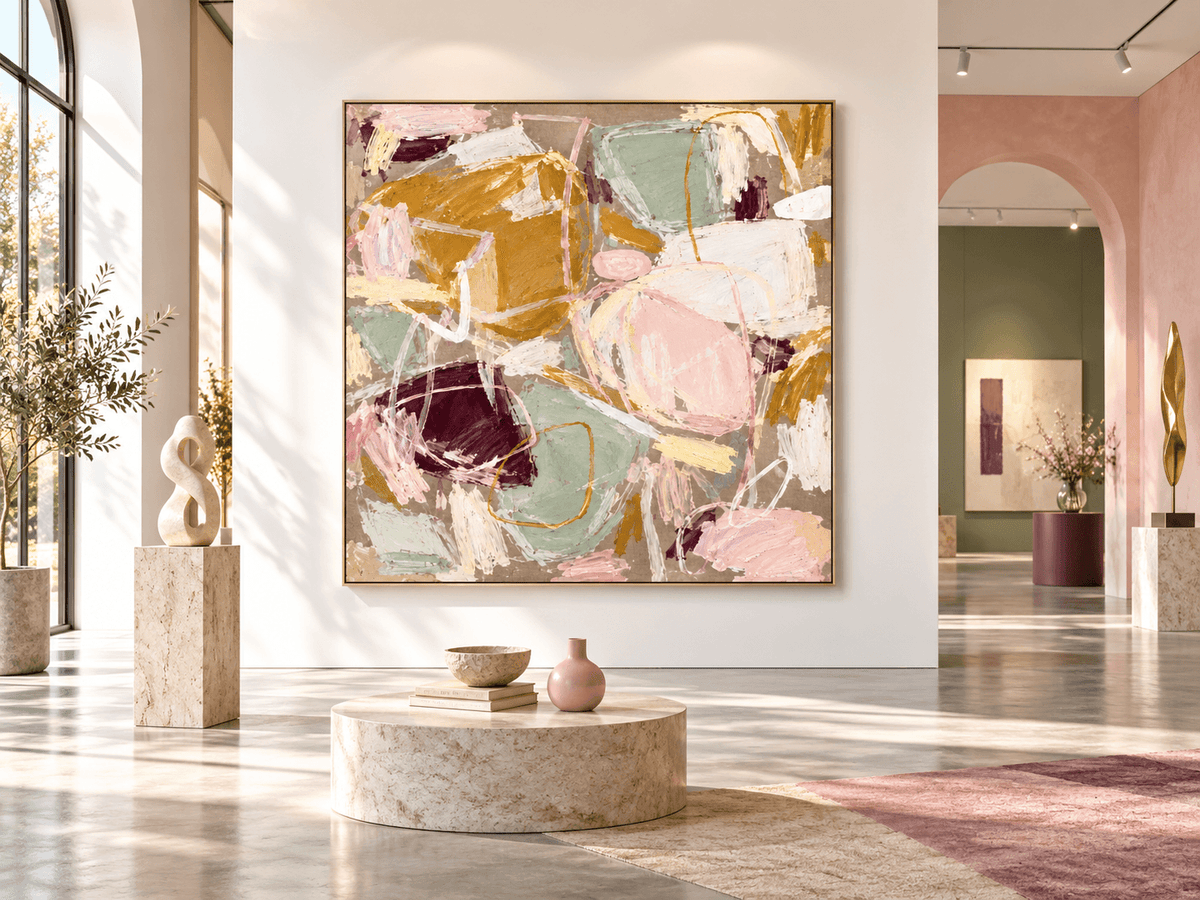 Scandinavian Inspired Textured Abstract Painting For Bedroom Decor