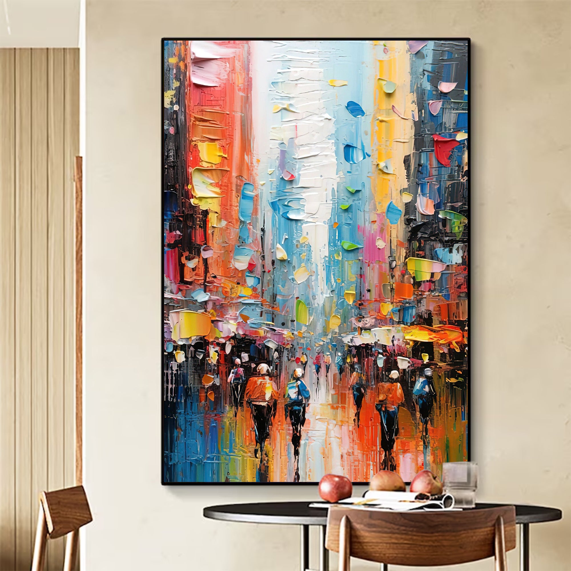 Large Colorful Abstract Cityscape Oil Painting On Canvas Original Urban Scene Art Modern Colorful Wall Art Living Room