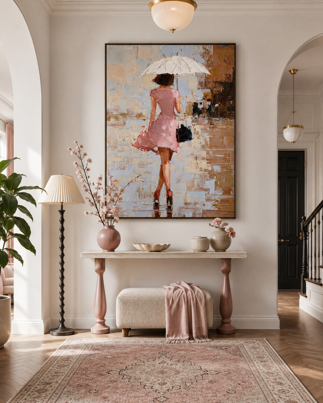 Elegant Woman Silhouette Wall Art Abstract City Background Home Decor
