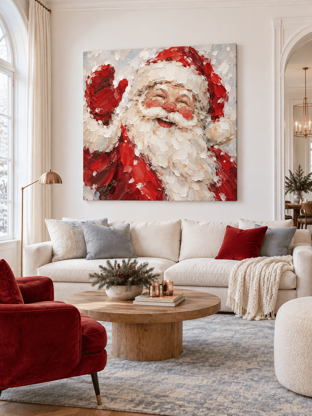 Hand-Painted Santa Claus Portrait With Red Hat And Glasses Canvas Art