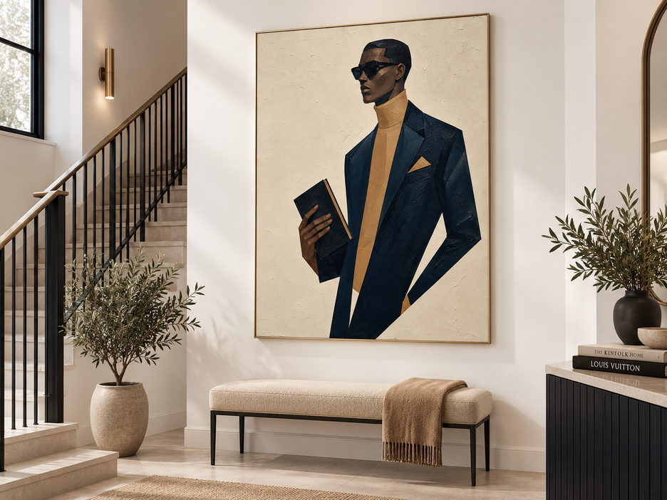 Vintage Geometric Abstract Art Of A Man In Suit And Sunglasses