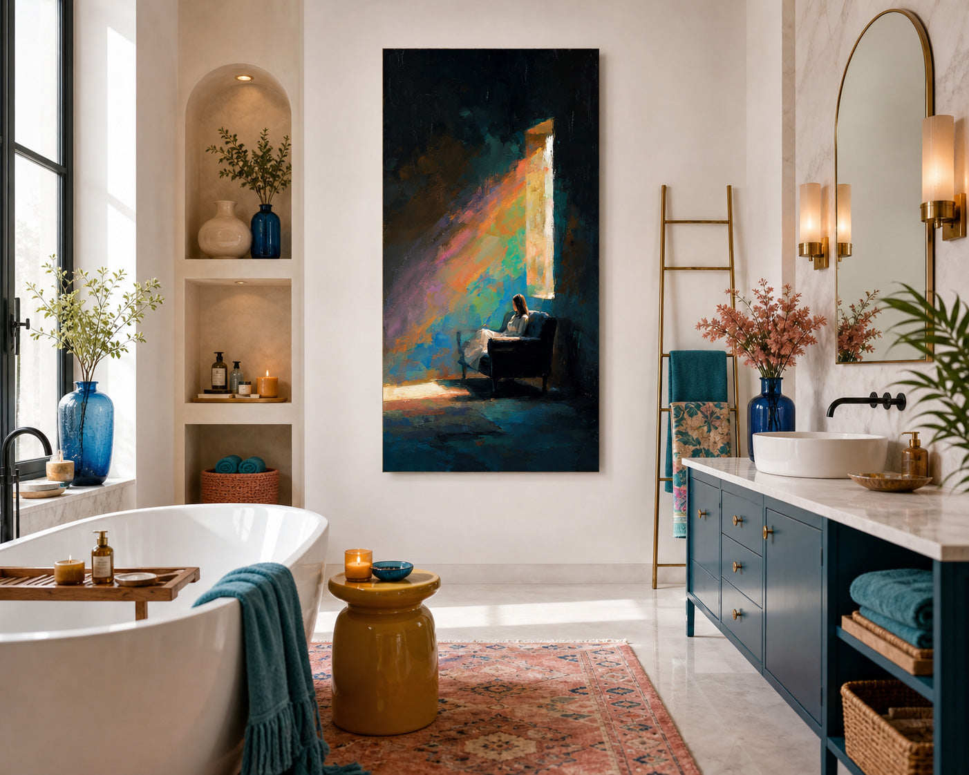 Large Vertical Canvas Art Featuring Expressive Figure In Colorful Abstract Style