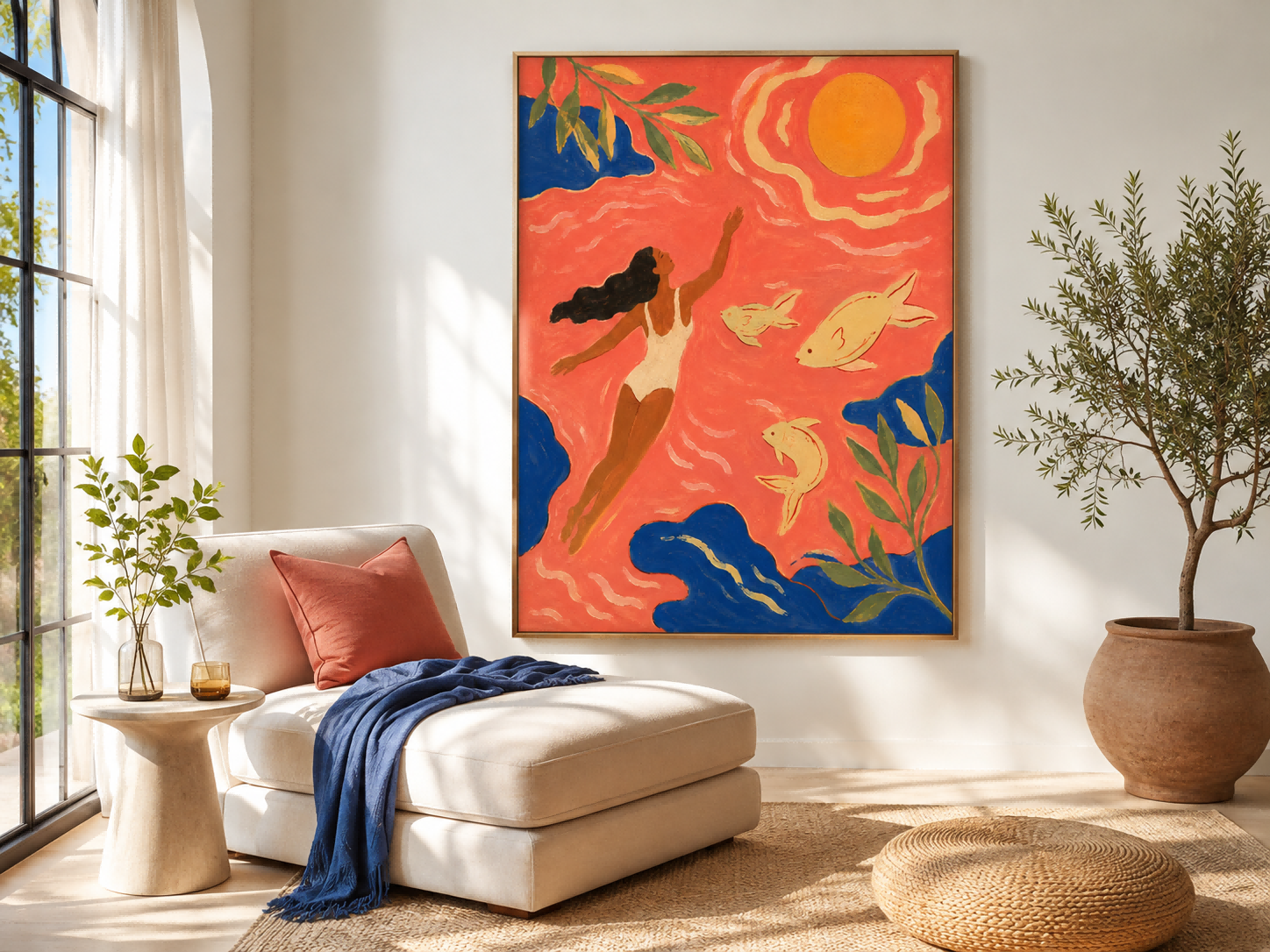 Art Deco Style Fantasy Sea Painting Bright Original Canvas