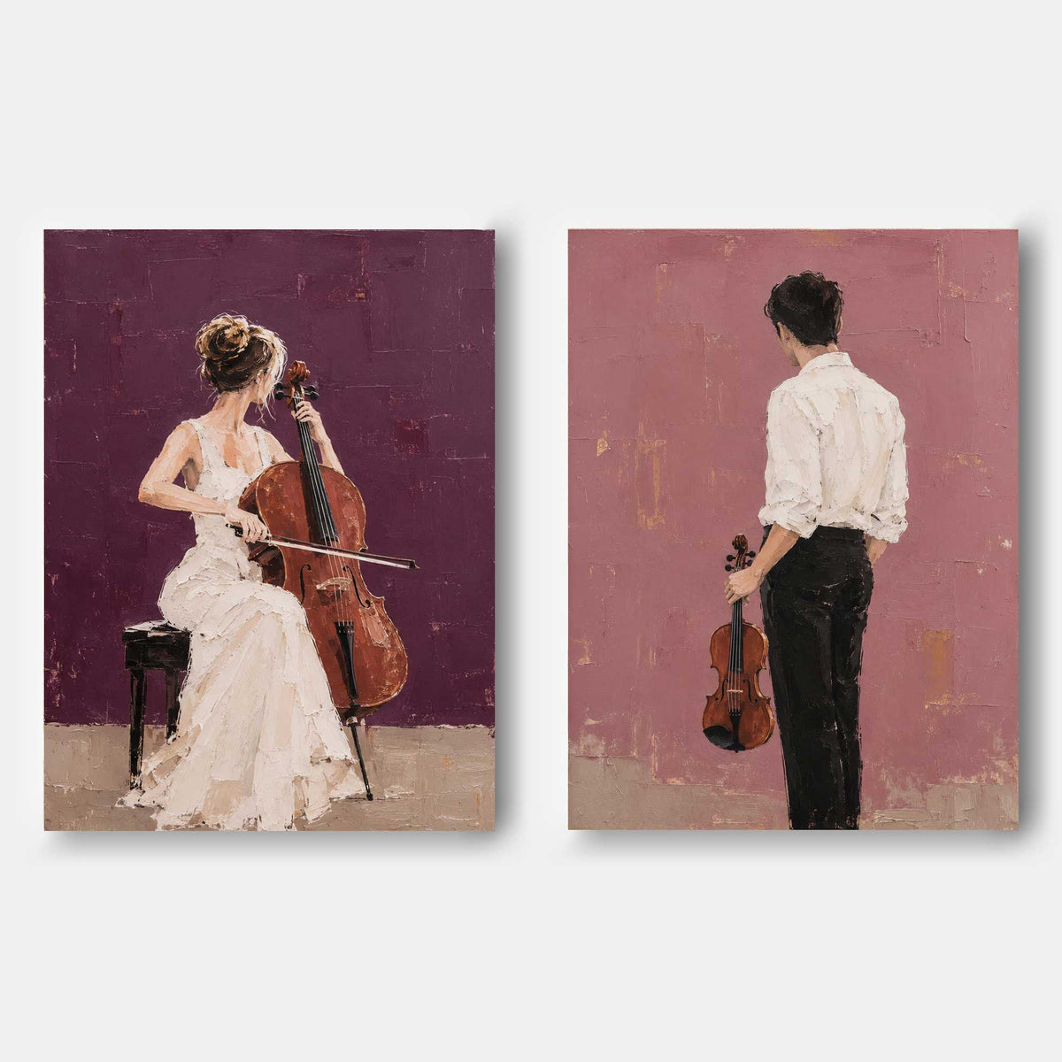 Hand-Painted Music Couple Art With Cello And Violin On Canvas