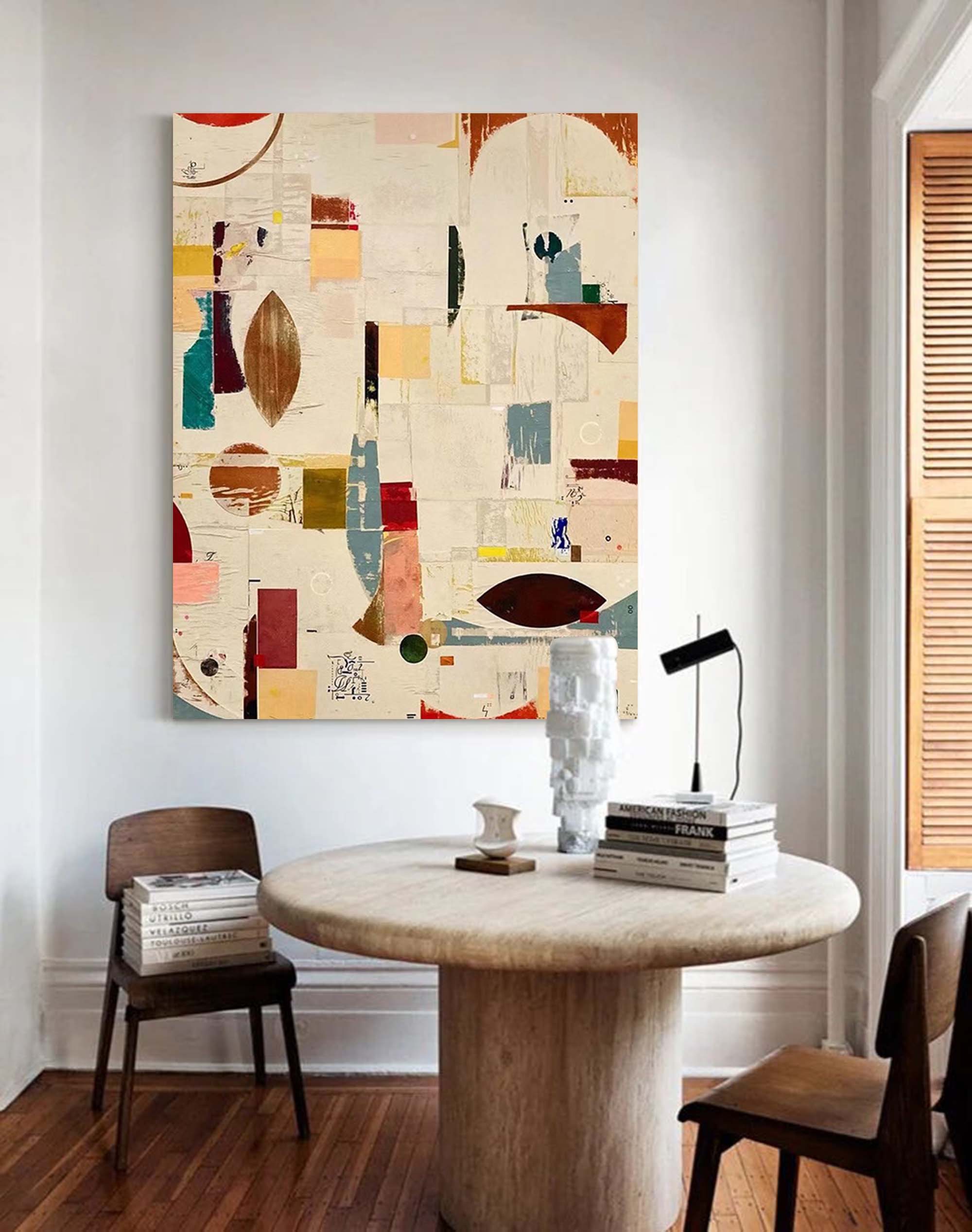 Mid Century Modern Minimalist Painting on Canvas Colorful Geometric Painting Organic Shape Art Custom Canvas Wall Art Living Room Painting