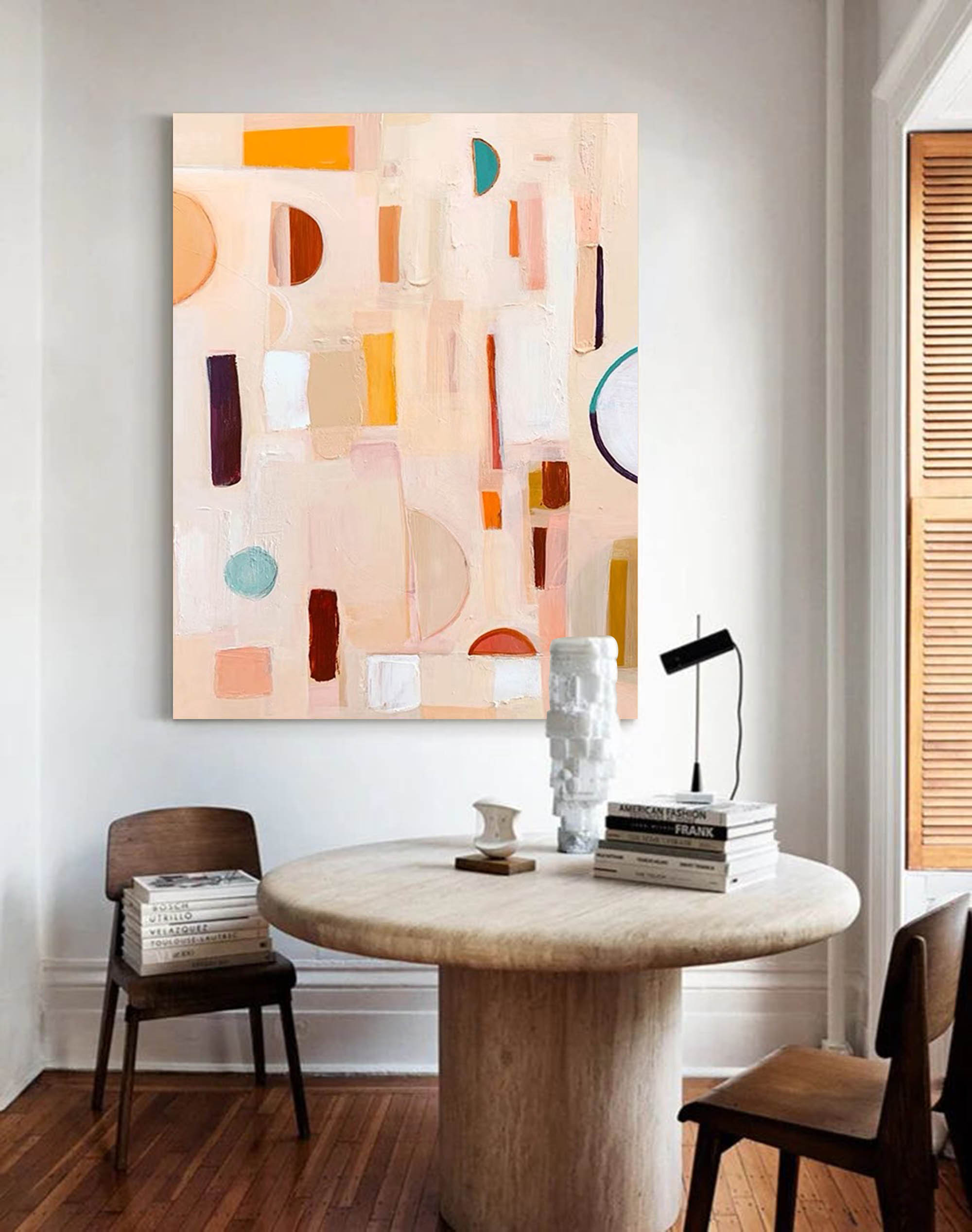 Modern Minimalist Painting on Canvas Colorful Geometric Painting Organic Shape Art Custom Canvas Wall Art Living Room Painting