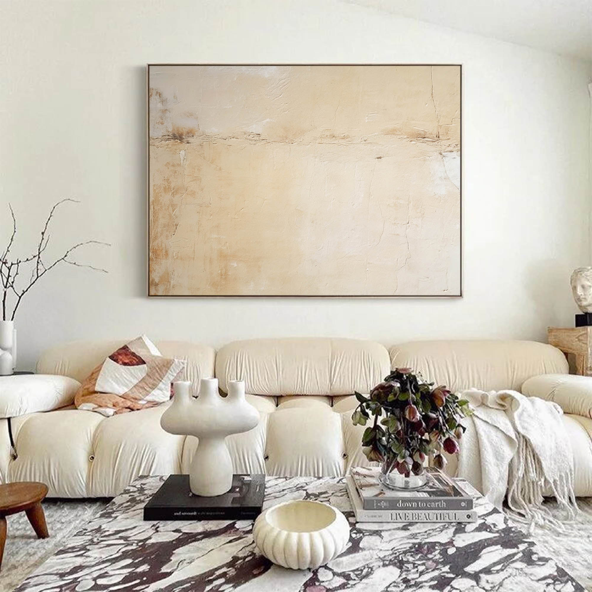 Original Beige Minimalist Abstract Acrylic Painting Framed Large Wall Art Texture Abstract Oil Painting Home Decor