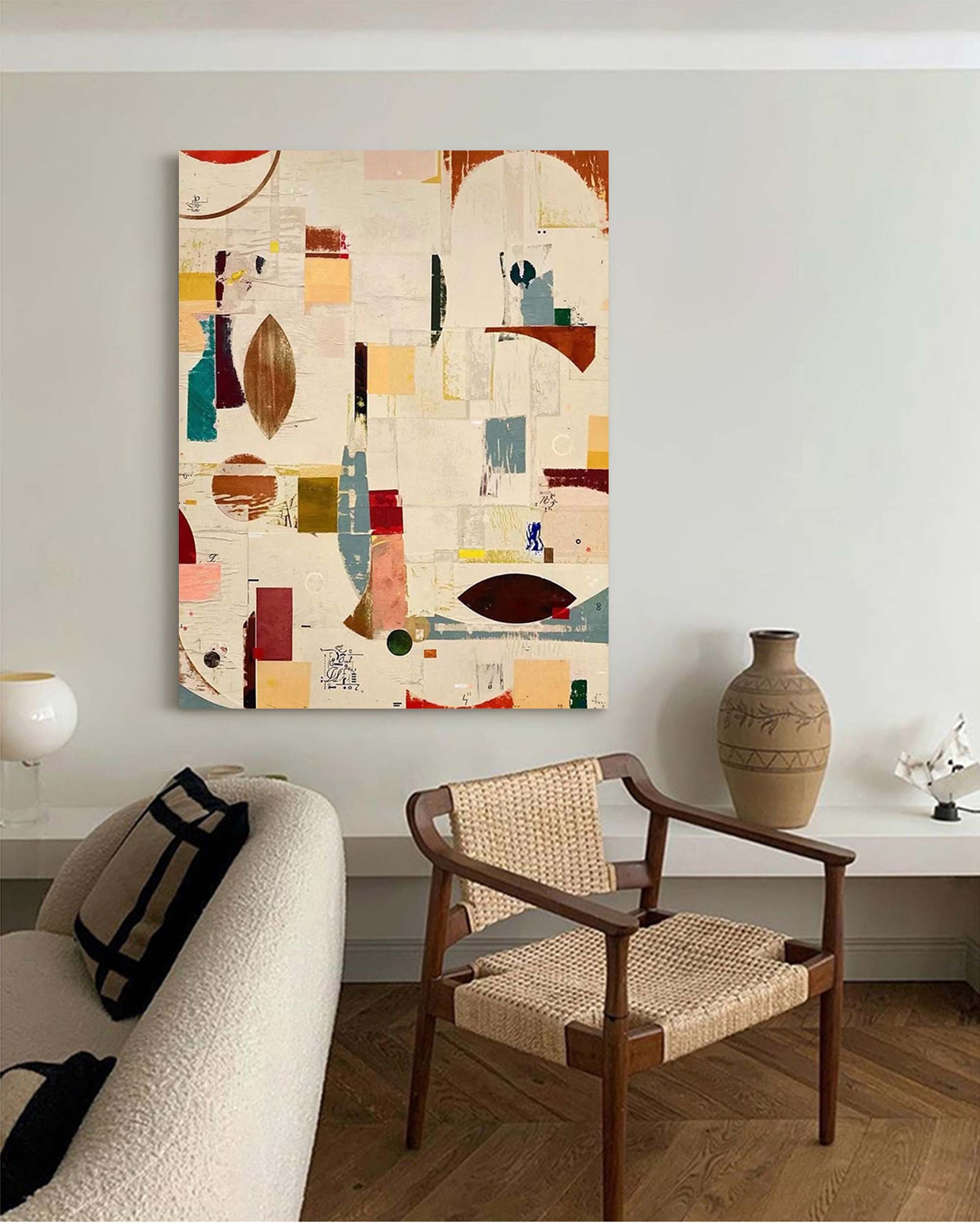 Mid Century Modern Minimalist Painting on Canvas Colorful Geometric Painting Organic Shape Art Custom Canvas Wall Art Living Room Painting