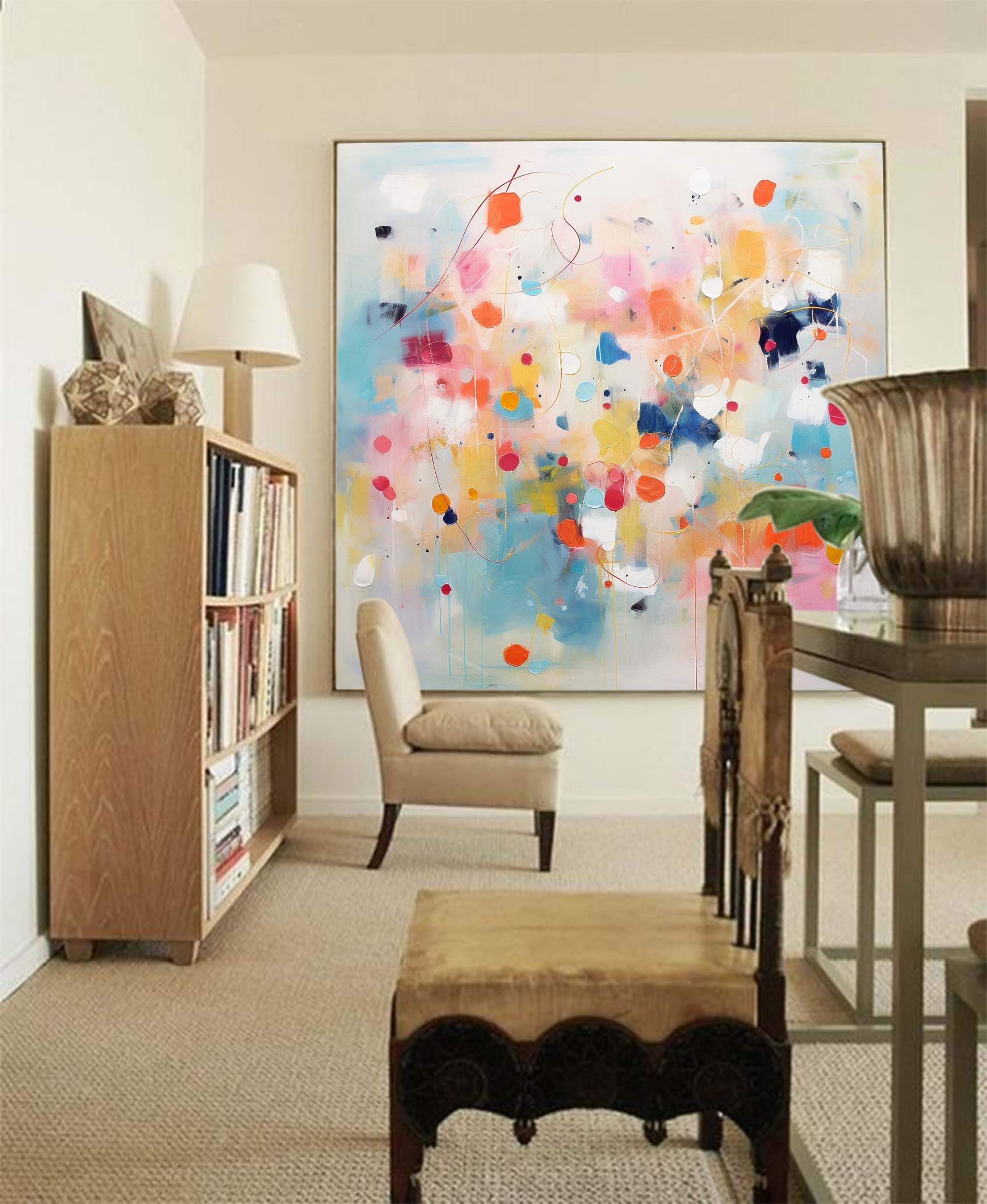 Large Acrylic Painting Wall Art Bright Colorful Original Abstract Oil Painting Modern Living Room Art For Sale