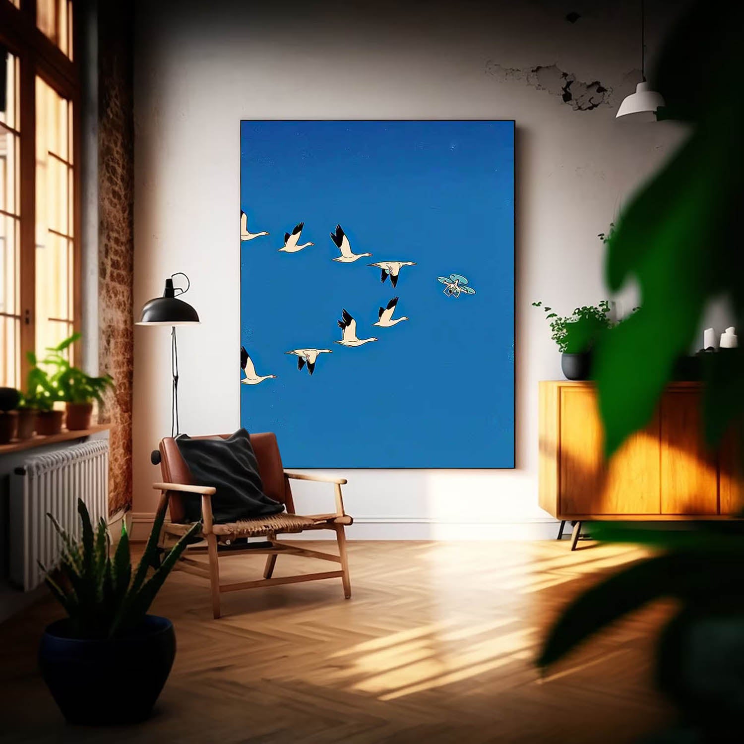 French Hand-Painted Oil Painting Large Wall Art Minimalist Wild Geese Abstract Canvas Oil Painting