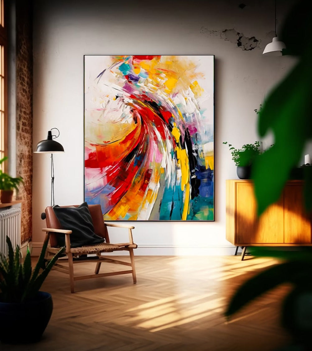 Large Texture Colorful Wall Art Framed Bright Modern Abstract Canvas Painting Painting For Living Room