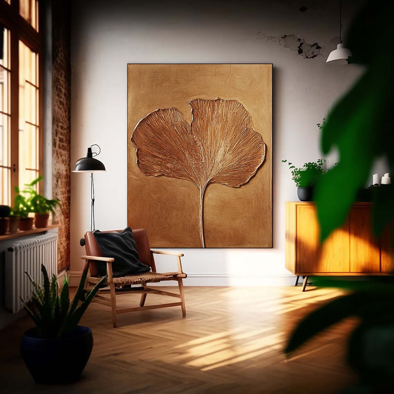 Exquisite Ginkgo Leaf Painting Acrylic Textured Floral Art Impressionist Ginkgo Leaf Paintings For Living Room