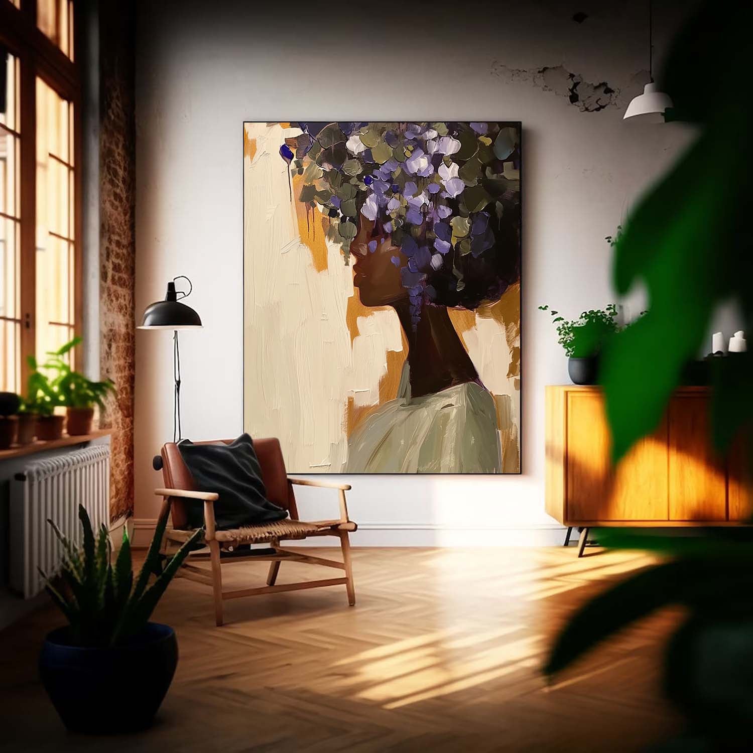 Contemporary Black Female And Flower Wall Art African American Woman Painting Black Girl Flower Art