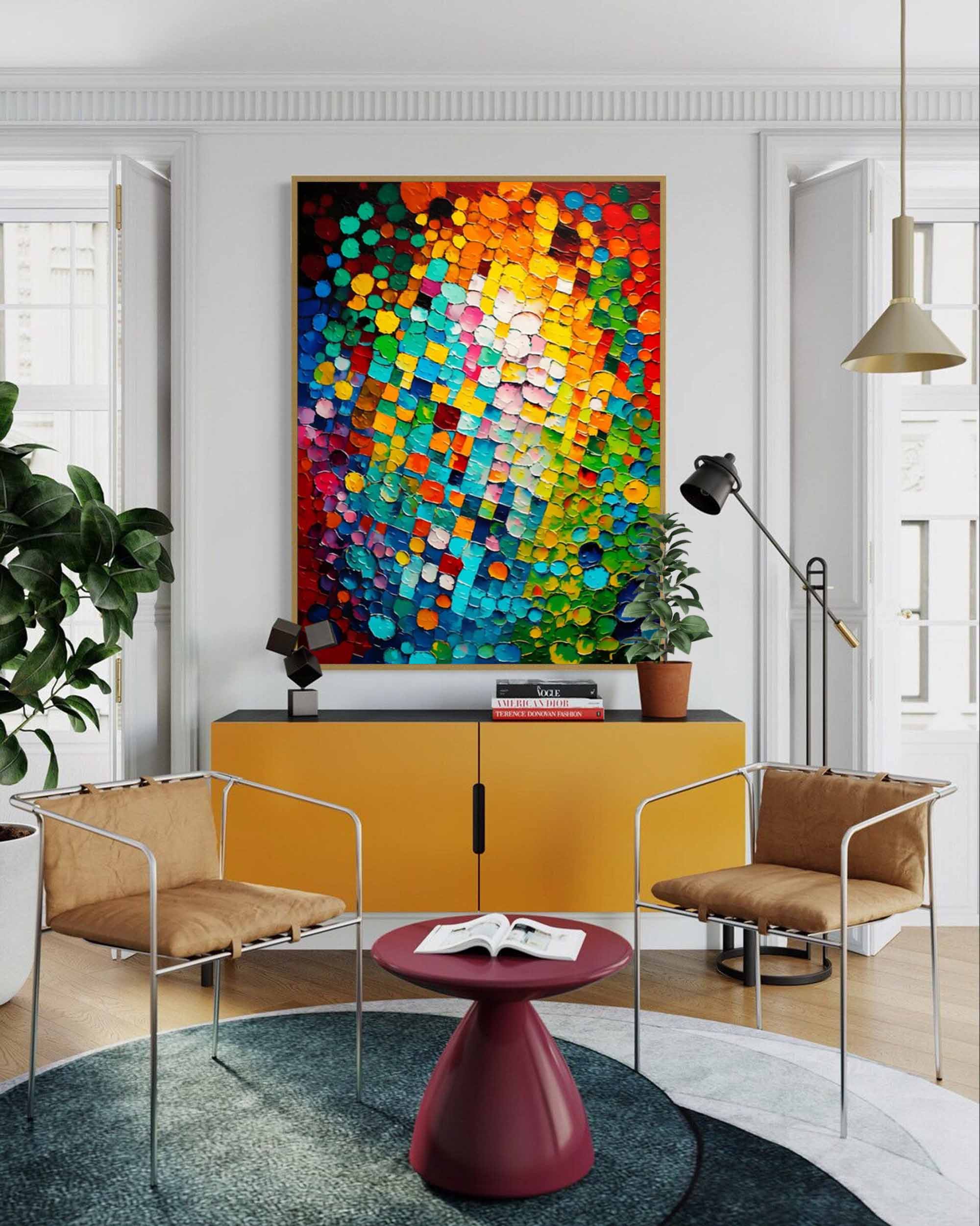 Bright Colorful Abstract Oil Painting on Canvas Modern Texture Wall Art Large Colorful Original Knife Painting Home Decor
