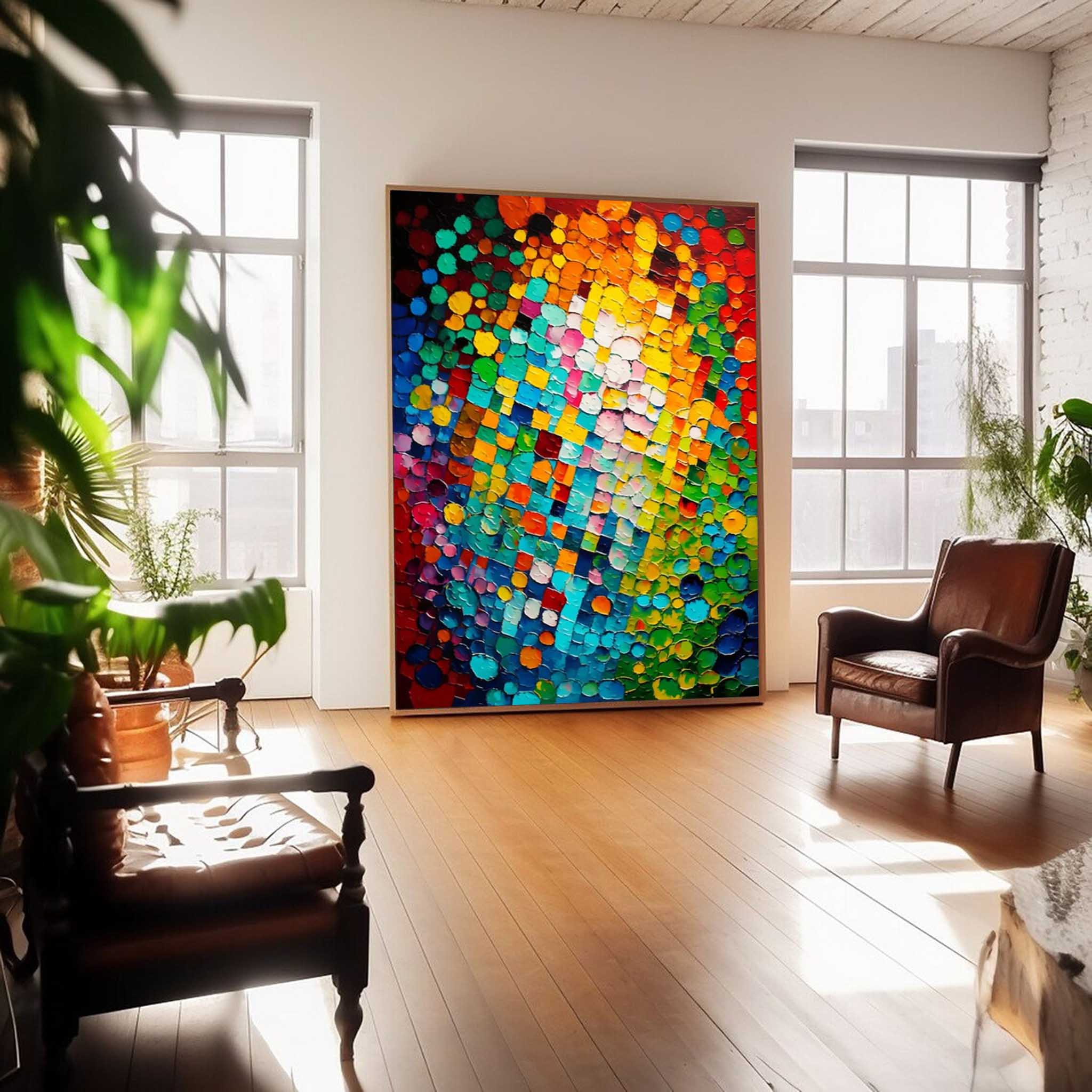Bright Colorful Abstract Oil Painting on Canvas Modern Texture Wall Art Large Colorful Original Knife Painting Home Decor