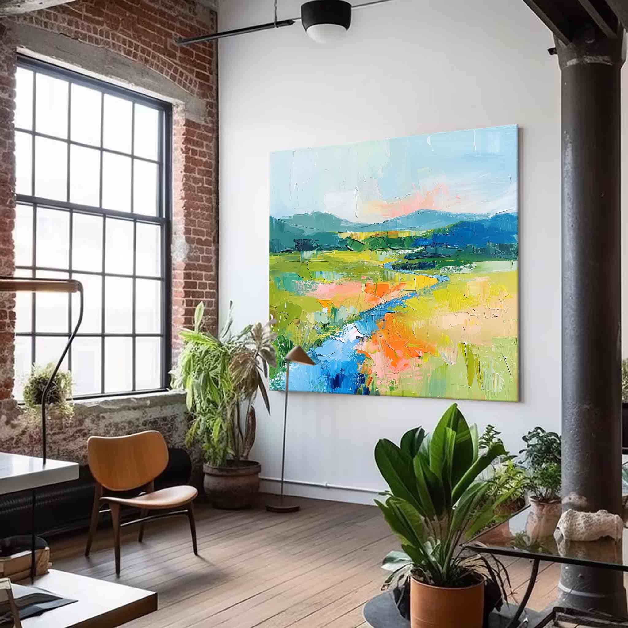Large Abstract Oil Painting On Canvas Original Landscape Wall Art Modern Minimalist Nature Art for Living Room